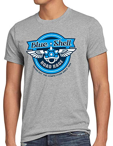 style3 Blue Shell Kart T-Shirt da Uomo Videogioco Console Mario, Dimensione:, Colore:Grigio Melange