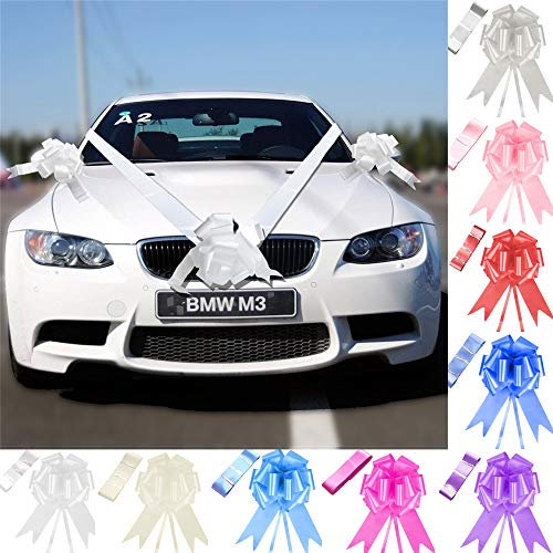Time to Sparkle 3 Bows + 7M Ribbon Wedding Car Ribbon Decoration Kit Wrapping Large Bow (White)