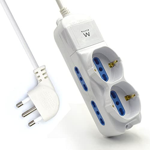 Multipresa a 6 Posti, Ciabatta Elettrica con 6 Prese (2 Italiane e Schuko/Tedesche + 4 Italiane 10A/16A) - Spina Italiana 16A - Potenza 250V/2500W - Cavo da 1,5 Metri, Prese Angolate a 45°