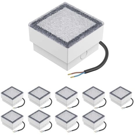 ledscom.de 10 Stück LED Pflasterstein Bodeneinbauleuchte CUS für außen, IP67, eckig, 10 x 10cm, blau