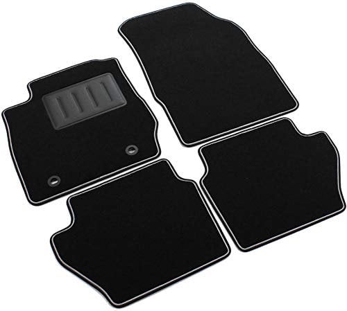 Das Teppich Auto, sprint01301, Fußmatten Teppiche Schwarz rutschfest, verstärkter Rand, zweifarbig, Absatzschoner aus Gummi, Fiesta MK7 10/2008 > 2011 3/5 Türen mit Befestigungen Bohrung Oval.
