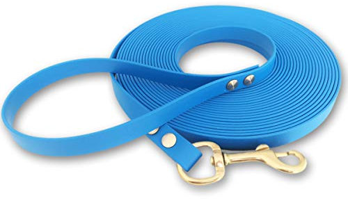 Schleppleine 9mm aus Beta BioThane® 7, 5 Meter lang in Hellblau mit Handschlaufe und Messingkarabiner