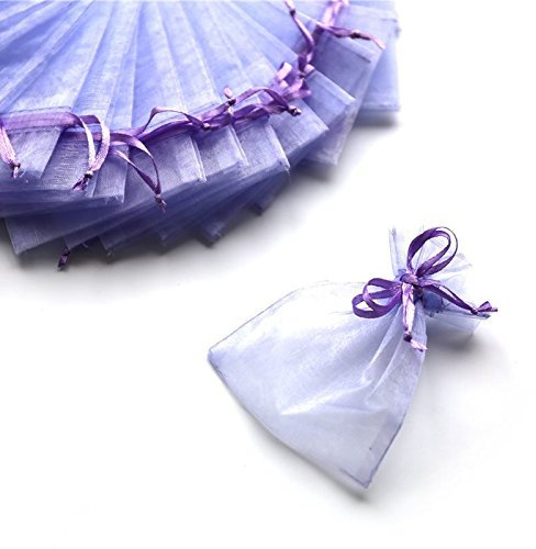 Set of 100 Organza Bag Party Favours, 7 x 9 cm Each lilac