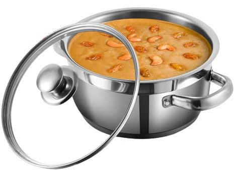 Vinod Bremen Stainless Steel Sauce Pot with Glass Lid - 1.5 Litre, 16 cm | 2.5mm Thick Base | Riveted Sturdy Handle | 2 Year Warranty | Induction and Gas Base - Silver
