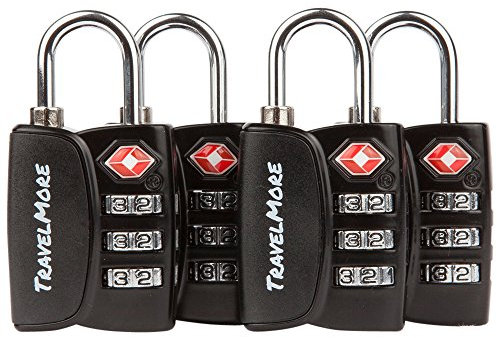 Candado TSA para maleta de viaje con indicador de apertura | Aprobado por la TSA | Candado de combinacion | Negro (4 uds.)