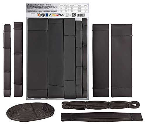 ISOLATECH gran calibre 20 metros 2:1 sin adhesivo tubo termoretráctil surtido juego negro sin etiquetar (5mm, 8mm, 10mm, 15mm, 20mm, 30mm, 40mm c/u por pieza)