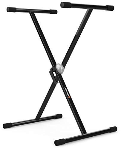 Audibax Onyx 131 - Soporte de Teclado de Tijera - Soporte para Teclado Musical Electrónico - Sistema de Ajuste con Rótula Easy Lock - Carga Máxima de 40 kg - Para Teclados de 61, 76 y 88 Teclas Negro