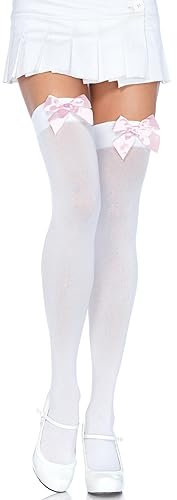 Leg Avenue 6255 - Calze autoreggenti trasparenti con fiocco, taglia unica, Bianco/Rosa chiaro