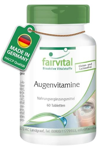 fairvital Augenvitamine, 60 Tabletten, speziell für die Augen entwickelt, Multivitamin Komplex mit Lutein, Zeaxanthin u.v.m., schluckfreundlich