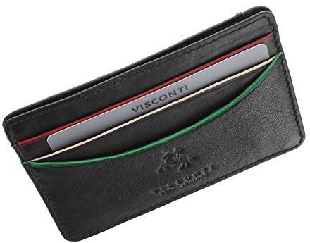 VISCONTI Augusta Collection Oakmont Slim Leather Credit Card Holder RFID Blocking AG15 Black