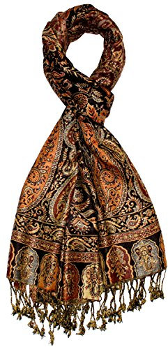 Lorenzo Cana Marken Herren Schal Schaltuch Stola Umschlagtuch Naturfaser opulentes Muster in harmonischen braun Farben mit Fransen 70 cm x 200 cm - 7816611