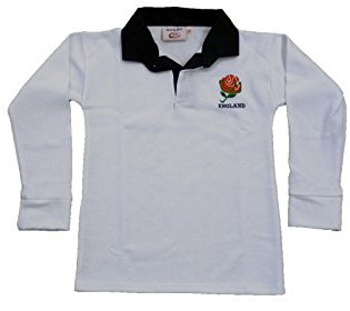 H M FASHION Childrens England Tops 6 Nations World Cup Kids Full Sleeve Retro Rugby Shirts (32 (Age: 9/10 Years)) White/Navy