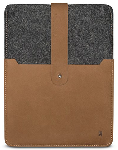 KANVASA Funda iPad Pro 9.7 / iPad/iPad Air 2 en fieltro y piel Woods - Premium cubierta case cover para iPad - Gris/Marrón - Bolso vintage de mezcla de lana y cuero genuino
