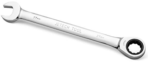 Jetech Kombi-Ratschenschlüssel 27mm – Metrischer Ratschenringmaulschlüssel aus CR-V Stahl in Industriequalität mit polierter Chromoberfläche
