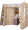 Hochbett mit Schreibtisch, Schrank und Regalen - Platzsparendes Jugendbett - Komplettes Möbelset (120x204 cm) - Kinderbett 80x200 cm mit Stauraum - Treppe Linken Seite (EicheSonoma/Lavendel/Violett)