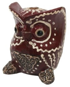 Naturesco Süße Holzfigur Eule handbemalt und verziert 6cm - echte Handarbeit