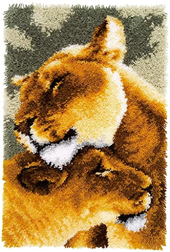 VERVACO Knüpfteppich Set DIY Handarbeit Set Knüpfset für Anfänger LÖWINNEN Teppich zum Selber Knüpfen Basteln Erwachsene Kreativ 44 x 68 cm Latch Hook Kit Knüpfhaken Zubehör Haus Dekoration