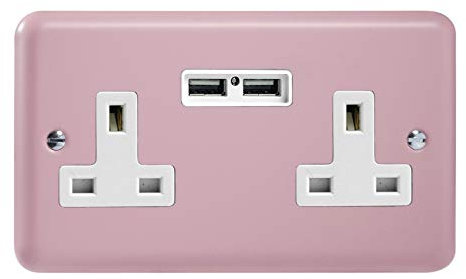 Varilight 2-Gang 13A Unswitched Socket + 2x5V DC 2100mA USB Charging Ports Rose Pink