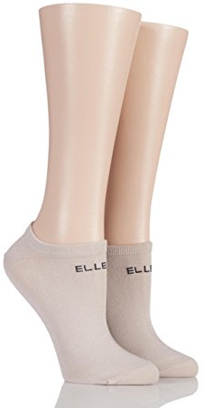 ELLE Ladies Plain Patterned and Striped Bamboo No Show Socks Pack of 2 Neutrals 4-8