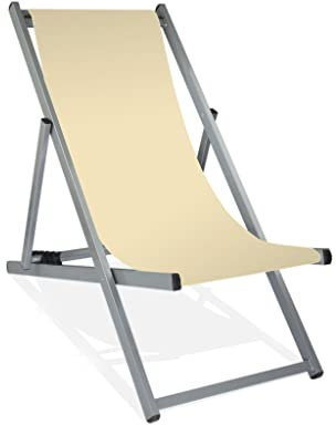 MultiBrands Liegestuhl, klappbar, Aluminium, Sitzbezug Naturweiß, Silber lackiert