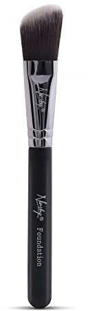 Nanshy Pinceau plat pour fond de teint – Pinceau de maquillage biseauté précis – Pinceau pour poudre bronzante, blush, fond de teint liquide et anti-cernes – (noir/chromé, taille complète)