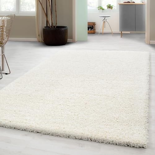 Carpetsale24 Shaggy Hochflor Teppich, 300x400 cm, Creme, weich, flauschig, modern, einfarbig, Für sehr große Räume, für Wohnzimmer Schlafzimmer Flur
