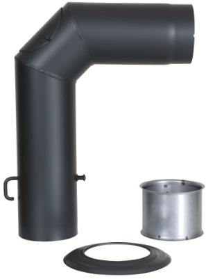 Kamino Flam Winkelrohr-Set mattschwarz, Rauchrohr geprüft nach Norm EN 1856-2, Senotherm® hitzebeständig lackiert, Knierohr inklusive Drosselklappe für Regulierung des Kaminzuges, Durchmesser ca. 13 cm