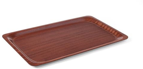 HENDI Serviertablett, AmberBox, Rutschfester Gummibeschichtung, Schock- und bruchfest, flachem Rand, Gastro Tablett, Tablett, 430x610mm, Holzoptik