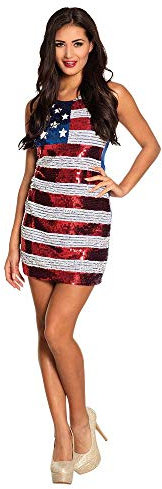 Boland 87149 Costume Dazzle USA - Robe Courte avec Paillettes Brillantes - Motif étoiles sur Rayures - Amérique - Carnaval - Fête à thème - Coupe du Monde