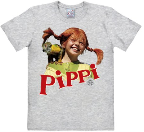 Logoshirt® Pippi Langstrumpf & Herr Nilsson I T-Shirt Print I Damen & Herren I kurzärmlig I grau-meliert I Lizenziertes Originaldesign I Größe S