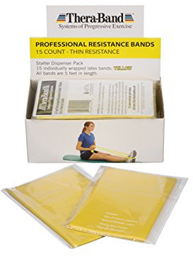 TheraBand Professional Latex Resistance Bands for Rehabilitation, Portable Fitness and Workout, Home Exercise, 5 Foot, 15 Count, Yellow, Thin, Beginner Level 2