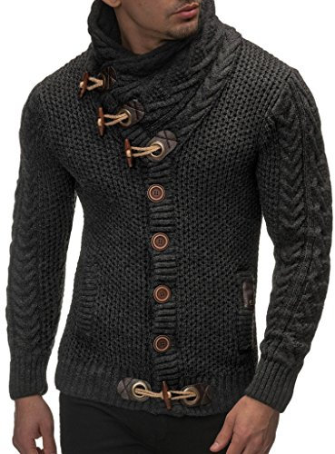 Leif Nelson Herren Strickjacke Schalkragen Slim Fit Winter-Freizeit-Jacke Sommer Moderne Männer Pulli Grobstrick Sweatjacke Langarm Herren schwarzer Hoodie-Pullover, Anthrazit, 3XL