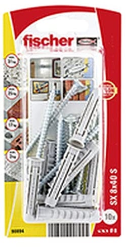 fischer - Chevilles nylon SX 8 x 40 avec vis/Blister de 10