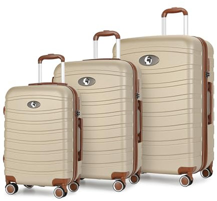 Andreas Dell Premium Reisekoffer 4 Rollen – Hartschalen Trolley Koffer Set, Leicht & Stabil, TSA-Schloss, Erweiterbar, Großes Fassungsvermögen – Perfekt für Urlaub & Geschäftsreisen (Champagner)
