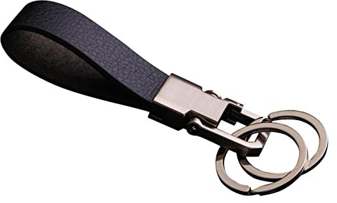 Cerbery - Schlüsselanhänger aus Leder mit Ringen und Geschenkbox - Auto Geschenk Schlüsselband Schlüsselbund Schlüsselhalter Schlüsselring (Silber)