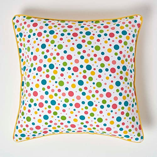 Homescapes Bunte Kissenhülle für Zierkissen mit Punkte-Muster, 60 x 60 cm, Gepunktete Zierkissenbezug aus 100% Baumwolle mit Reißverschluss