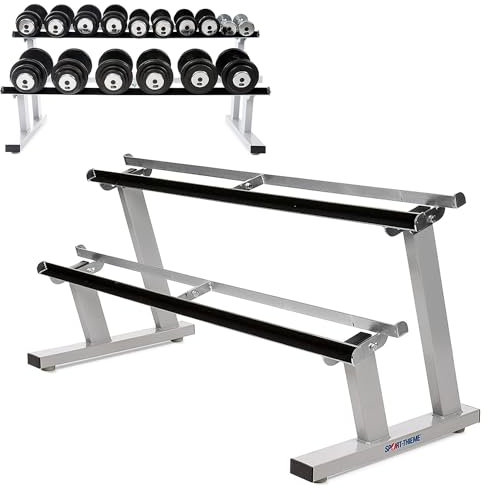 Sport-Thieme Kurzhantelständer | Stahl Hantelablage, Hantelständer für Kurzhanteln, Kettlebells | 2 angewinkelte, anpassbare Ebenen | Belastbarkeit: 300 kg | 150x65x70 cm | 32 kg