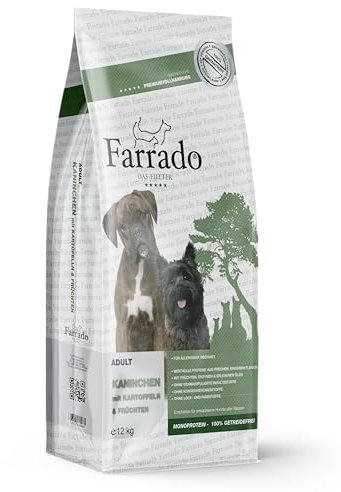 Farrado Kaninchen - Hundetrockenfutter für ausgewachsene Hunde Aller Rassen - getreidefrei, glutenfrei, zuckerfrei (12kg)