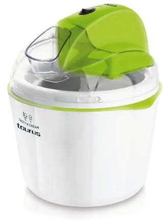 Taurus TASTY'N'CREAM - Sorbetière 12W, Capacité de 1,5L, Double sens de rotation, Livret de 8 recettes, Pieds anti-dérapeants, Blanc et vert