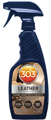 303 Products Leather 3-In-1 Complete Care - Cleans, Conditions, & Protects - Helps Prevent Fading & Cracking - Rinse Free Formula - Repels Dust, Lint, & Staining, 16 fl. oz. (30218CSR) Packaging May Vary