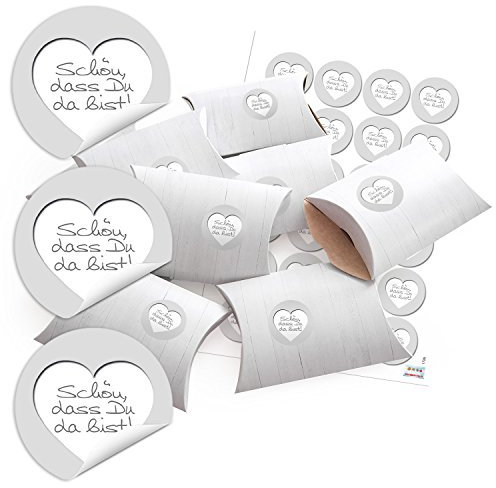 Logbuch-Verlag 24 kleine Geschenkboxen Schön, dass du da bist weiß grau Gastgeschenk Give-Away Hochzeit Geschenkschachtel