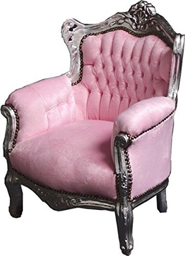 Casa Padrino Barock Kinder Sessel Rosa/Silber - Tron