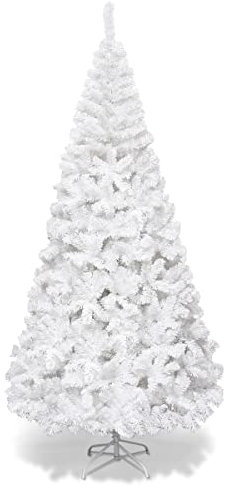 COSTWAY 240cm Künstlicher Weihnachtsbaum, Tannenbaum mit Metallständer, Christbaum PVC Nadeln, Kunstbaum Weihnachten ideal für Zuhause, Büro, Geschäfte und Hotels, Weiß