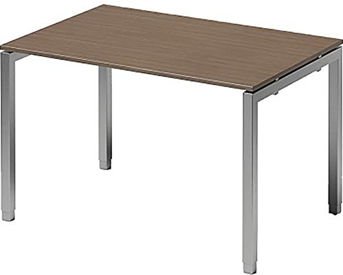 BISLEY Cito Schreibtisch, 650-850 mm höheneinstellbares U-Gestell, Metall, Wn355 Dekor Nußbaum, Gestell Silber, 80 x 120 x 85 cm
