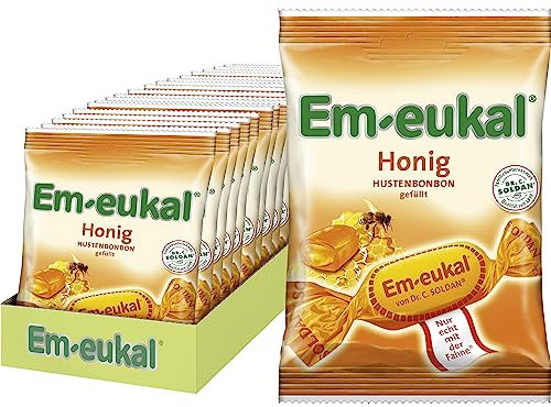 Em-eukal Honig Hustenbonbon gefüllt zuckerhaltig 75g – Mit sanften Yucatan-Honig sorgt dieses Premiumbonbon für einen angenehm milden Geschmack (20 x 75g)