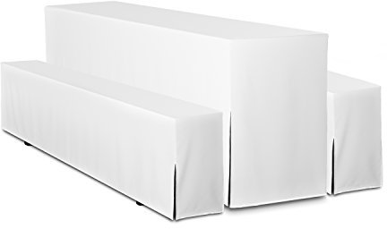TexDeko® Hussen Bierzeltgarnitur gepolstert 5-teiliges Set Premium blickdicht strapazierfähig 2 Bierbankhussen 1 Biertischhusse 220x80cm für Festzeltgarnitur (Weiß)