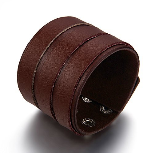 JewelryWe Schmuck Biker Herren Lederarmband, Punk Rock Stil Niet breit Leder Armband, Partnerarmband Armreif 22cm Breite 5,2cm Braun