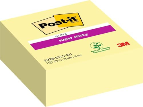 Post-it Super Sticky Notes Würfel, Gelb, 1 Block 76 mm x 76 mm, 270 Blatt - Selbstklebende Notizzettel zum Notieren, für To-Do-Listen und als Erinnerung