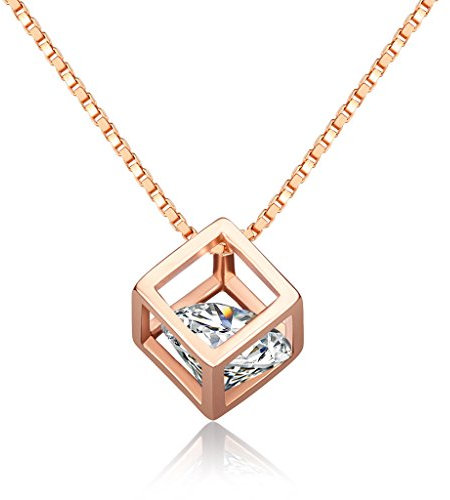 Unendlich U Einzigartig Zauberwürfel Damen Halskette 925 Sterling Silber Zirkonia Würfelförmig Anhänger Verstellbare Kette, Rosegold