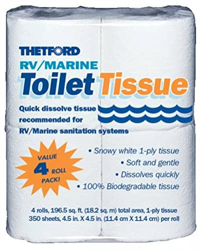Thetford 20804 Toilettenpapier für Wohnmobil und Marine, 1-lagig, 4 Rollen
